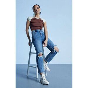 PacSun 28 Eco Medium Blue Distressed High Waisted Straight Leg Jeans